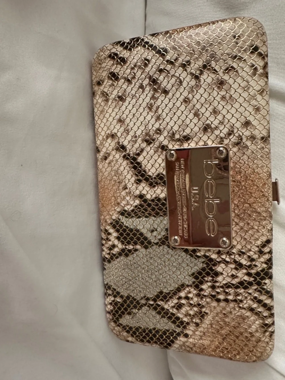 Bebe Snakeskin-Print Hard-Frame Wallet Clutch